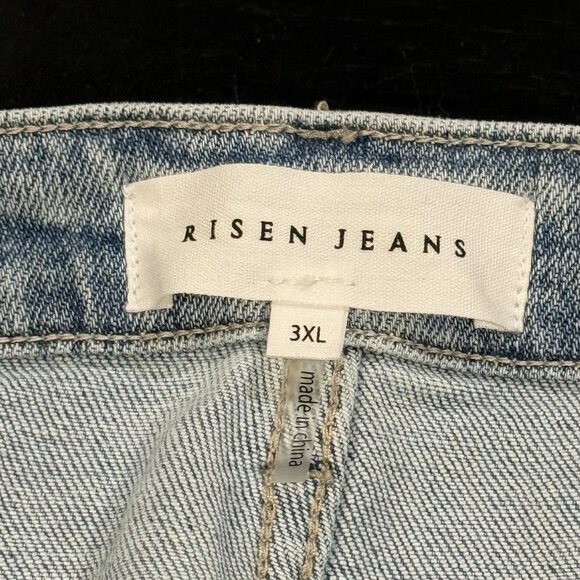 NWT RISEN JEANS Distressed Raw Frayed Edge Stretch Blue Denim Mini Skirt Sz 3X - Picture 8 of 12